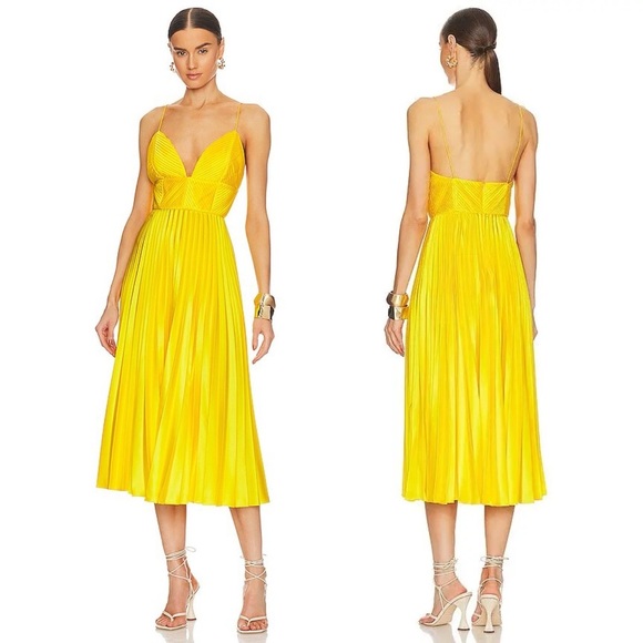 NWOT Amur Viv Mitered Pleating Dress in Yellow Tang Size 00 NWOT - Picture 4 of 14